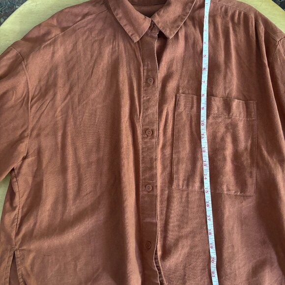 Abercrombie & Fitch Oversized Pocket Front Linen Button Down Short Sleeve Rust - Picture 6 of 6